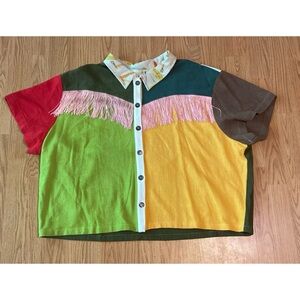 Fashion Brand Company Multicolor w/ Pink Tassels Fringe Western Top Size 3X